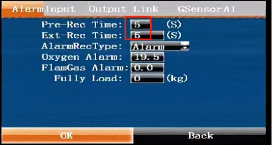 Alarm recording duration configuration: