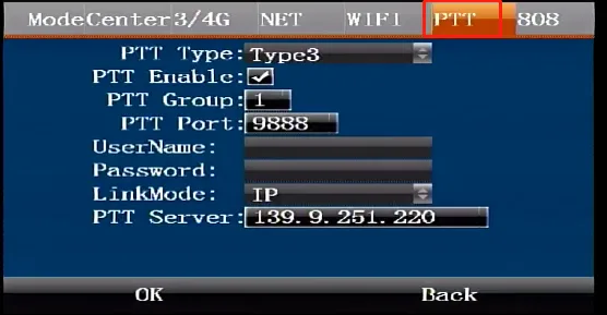 2. Fill in PTT parameters