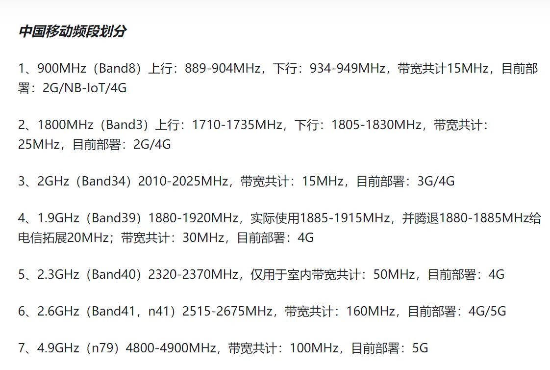 运营商通讯频段